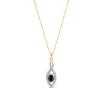 9ct Yellow Gold Pear Natural Sapphire & Diamond Teardrop Pendant — 6x4mm