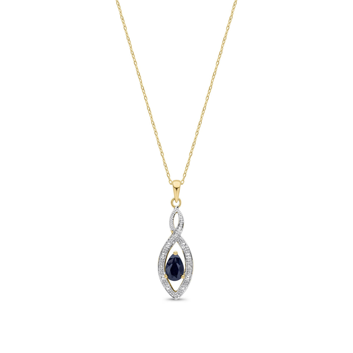 9ct Yellow Gold Pear Natural Sapphire & Diamond Teardrop Pendant — 6x4mm