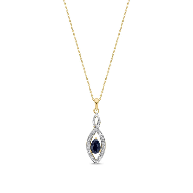 9ct Yellow Gold Pear Natural Sapphire & Diamond Teardrop Pendant — 6x4mm