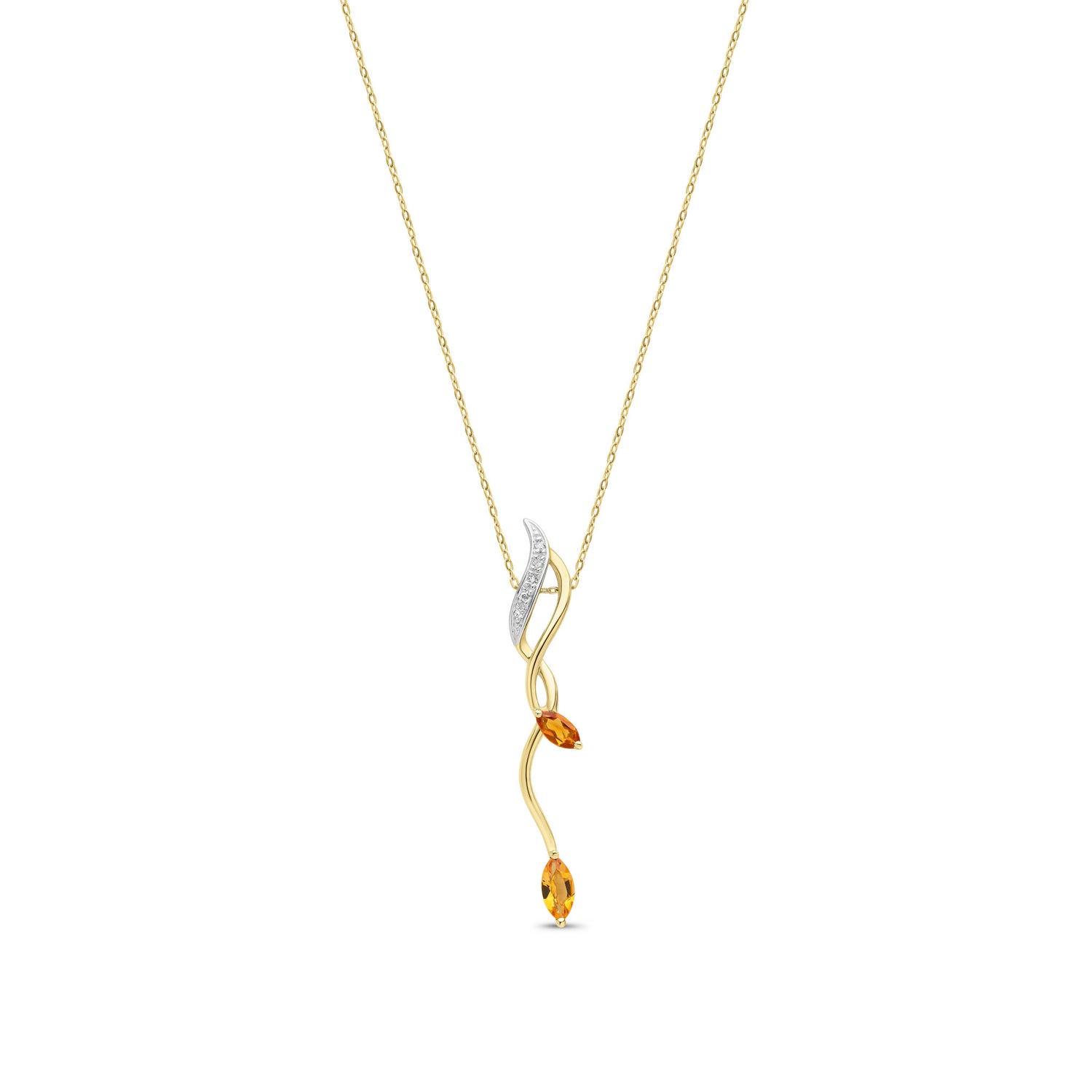 9ct Yellow Gold Natural Marquise Citrine and Round Diamond Drop Pendant
