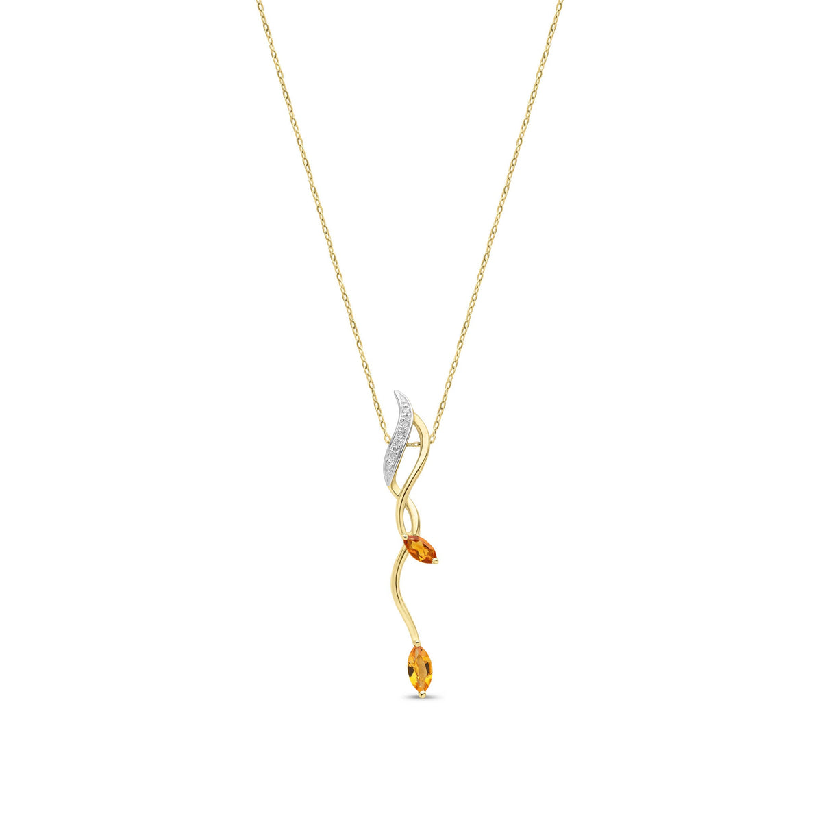 9ct Yellow Gold Marquise Natural Citrine & Diamond Drop Pendant