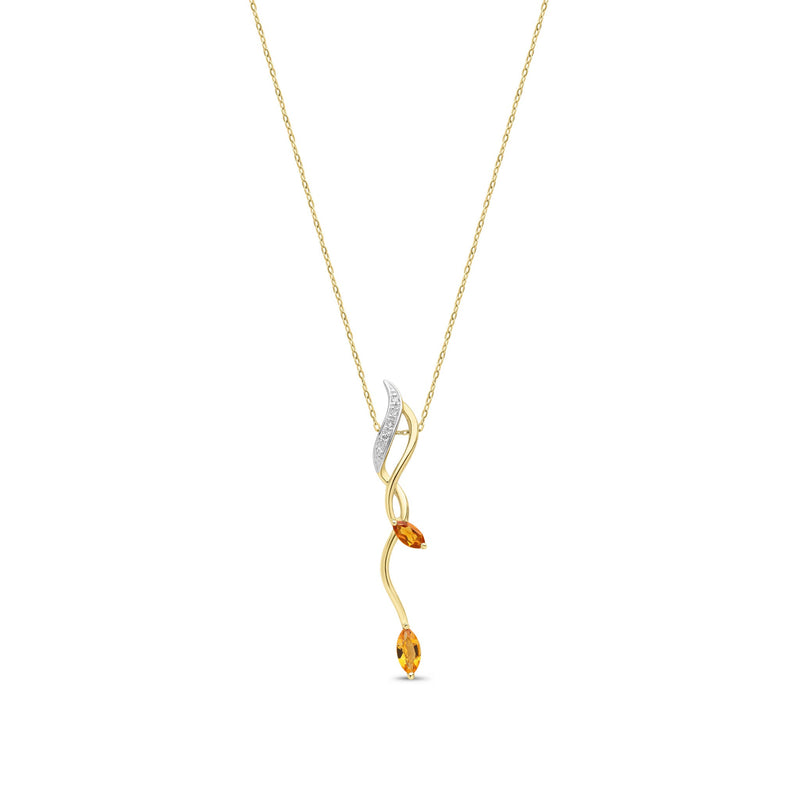 9ct Yellow Gold Marquise Natural Citrine & Diamond Drop Pendant