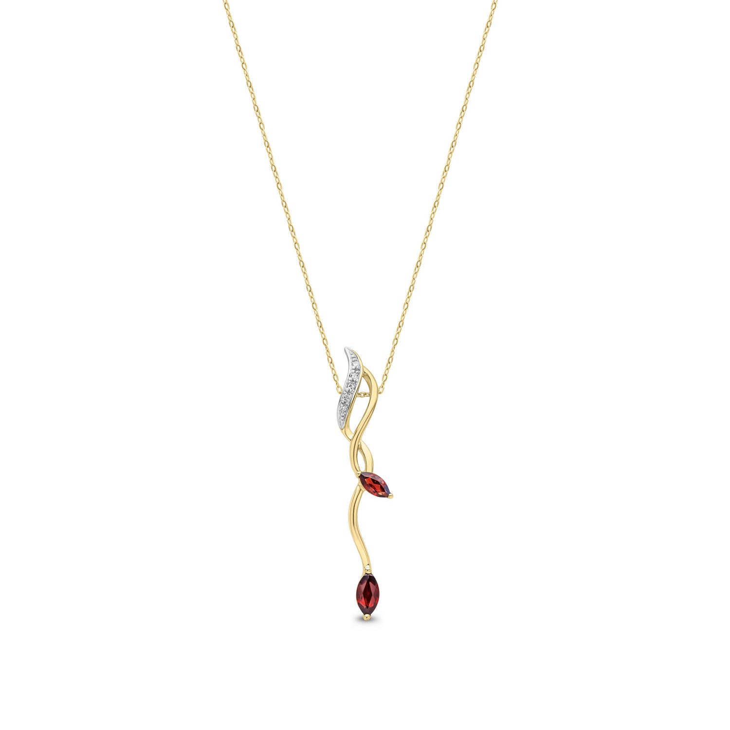 9ct Yellow Gold Natural Marquise Garnet and Round Diamond Drop Pendant