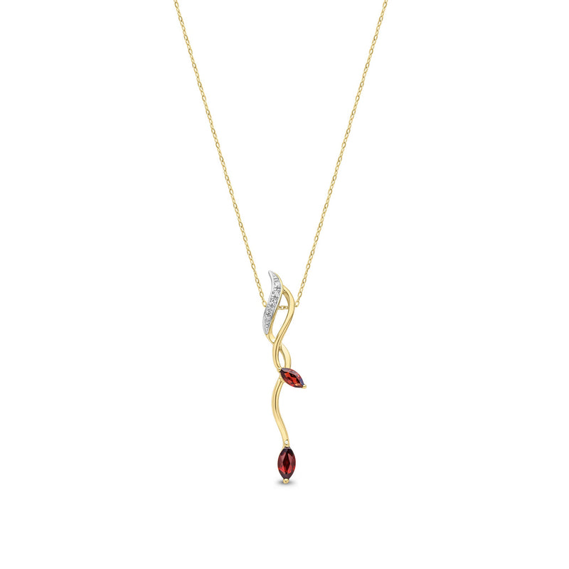 9ct Yellow Gold Marquise Natural Garnet & Diamond Drop Pendant