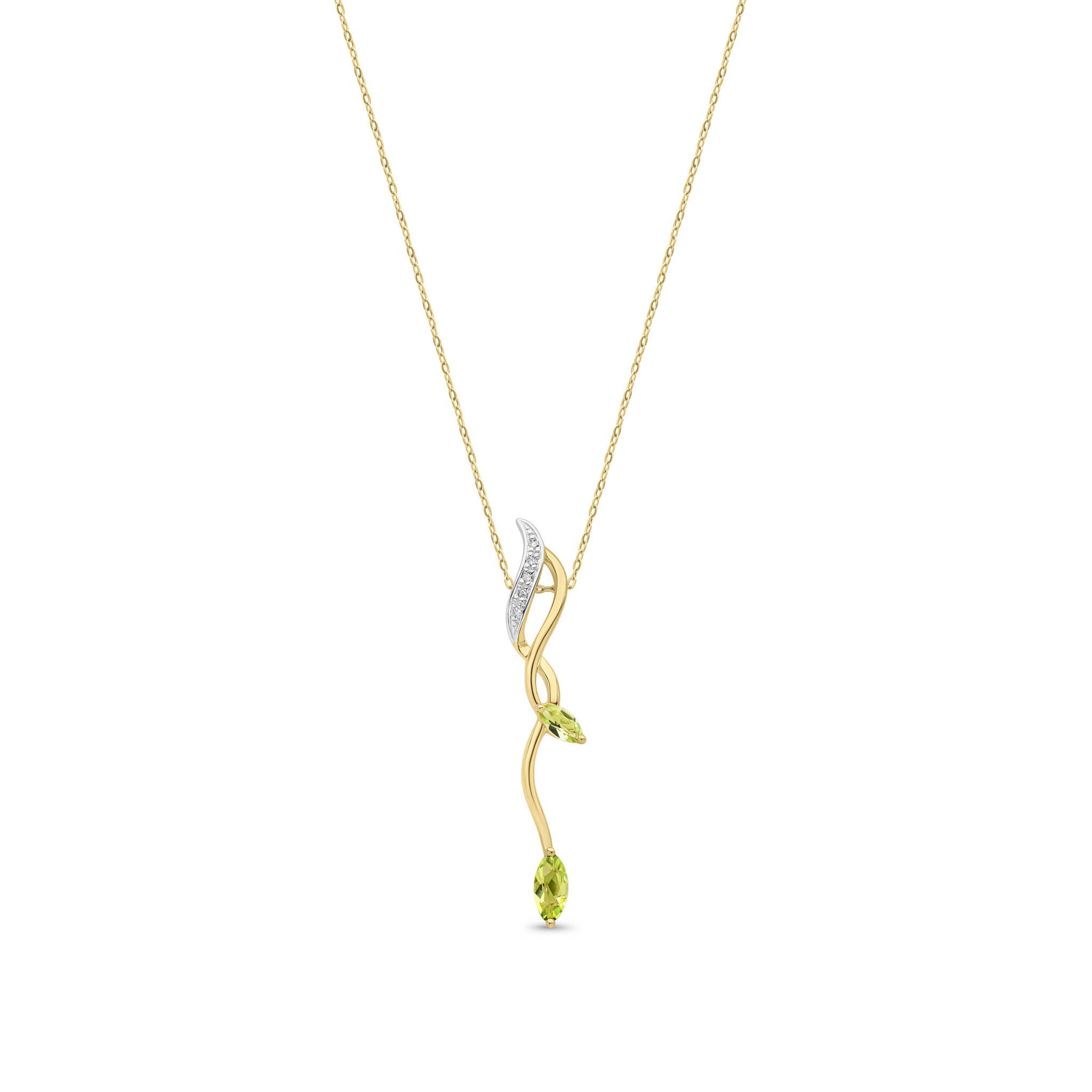 9ct Yellow Gold Natural Marquise Peridot and Round Diamond Drop Pendant