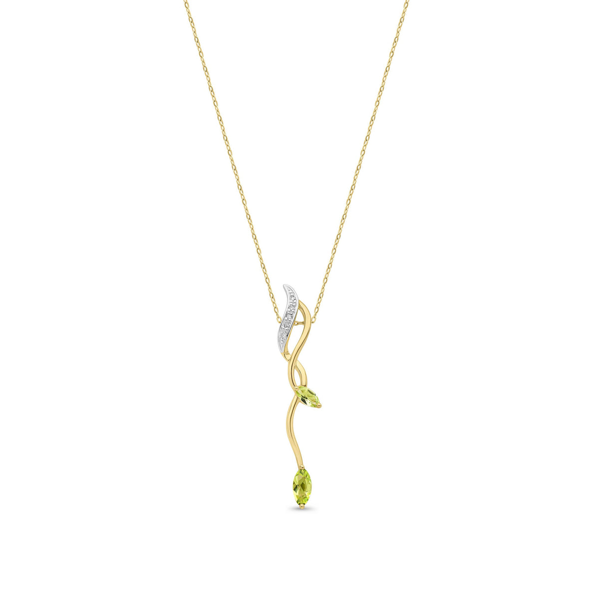 9ct Yellow Gold Marquise Natural Peridot & Diamond Drop Pendant