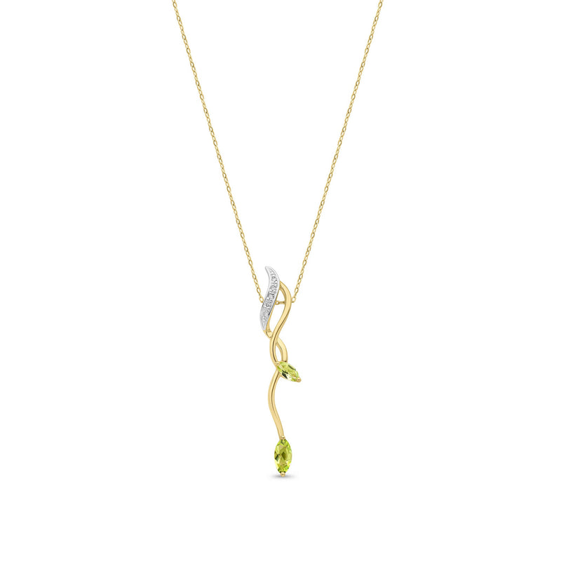9ct Yellow Gold Marquise Natural Peridot & Diamond Drop Pendant