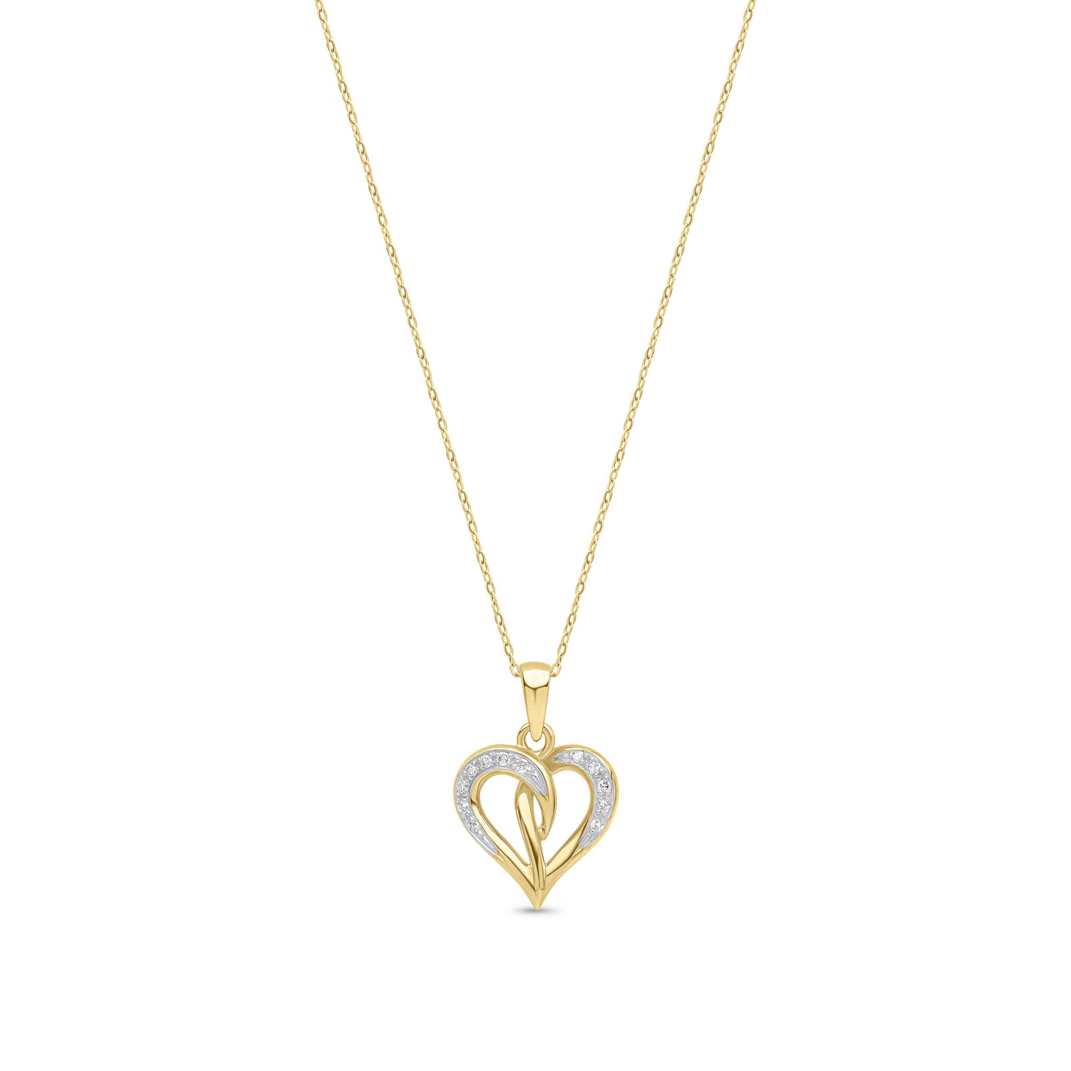 9ct Yellow Gold Natural Round Diamond Two Tone Open Heart Pendant