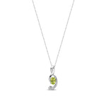 9ct White Gold Oval Natural Peridot & Diamond Swirl Pendant — 6x4mm