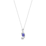9ct White Gold Oval Natural Tanzanite & Diamond Swirl Pendant — 6x4mm