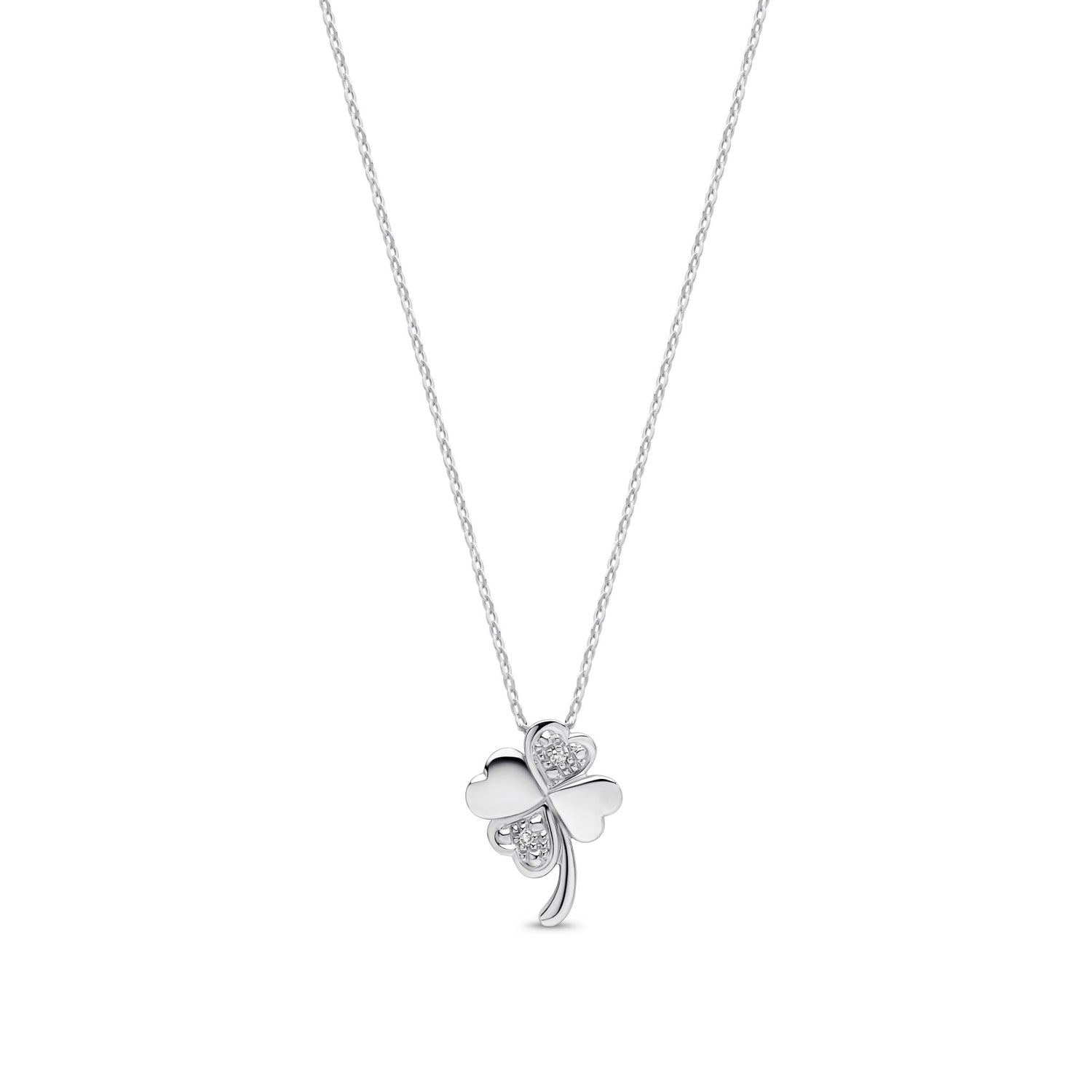 9ct White Gold Natural Round Diamond Four Leaf Clover Pendant