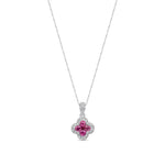 9ct White Gold Round Natural Ruby & Diamond Quatrefoil Halo Pendant