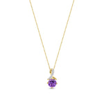 9ct Yellow Gold Round Natural Amethyst & Diamond Twist Pendant — 5mm