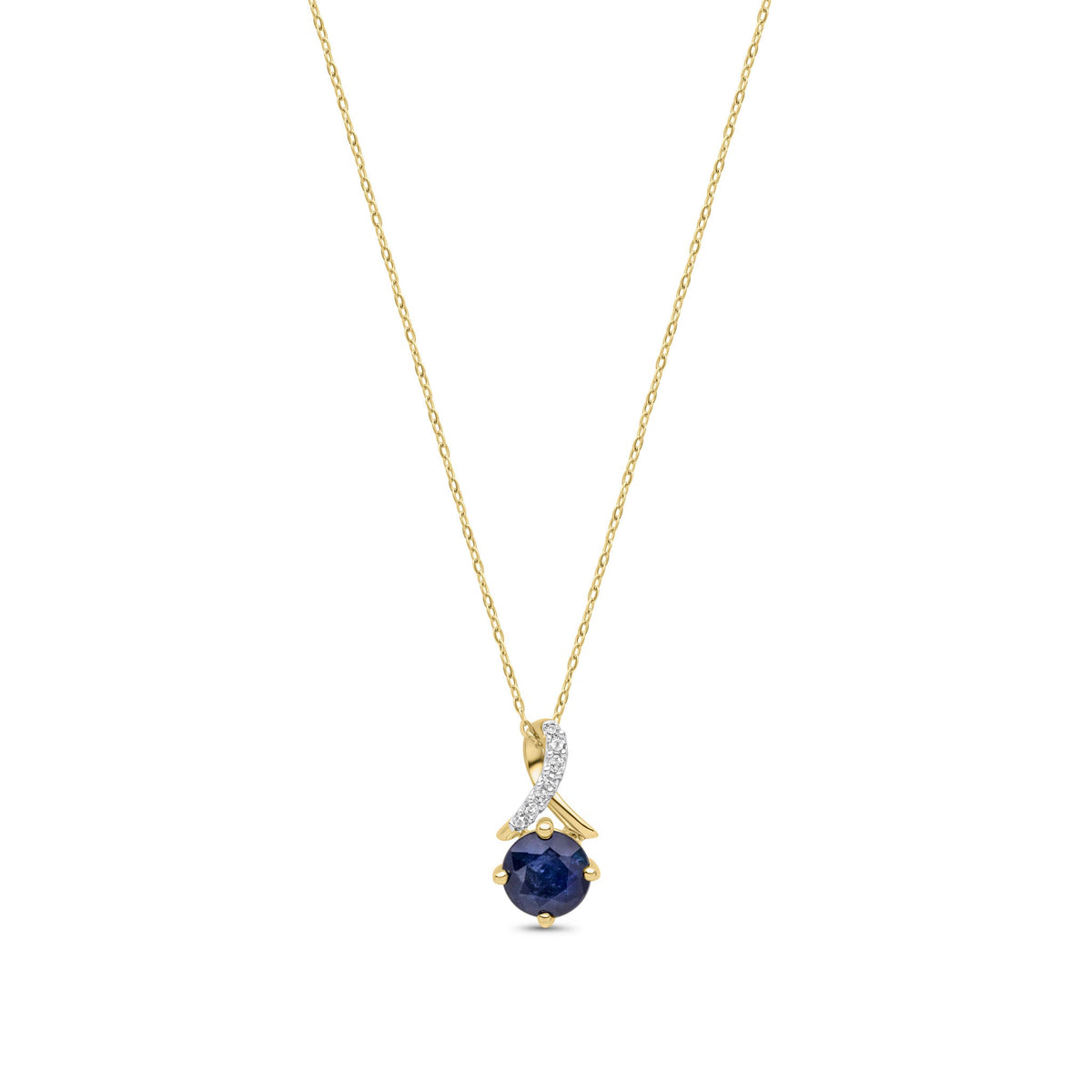 9ct Yellow Gold Round Natural Sapphire & Diamond Twist Pendant — 5mm