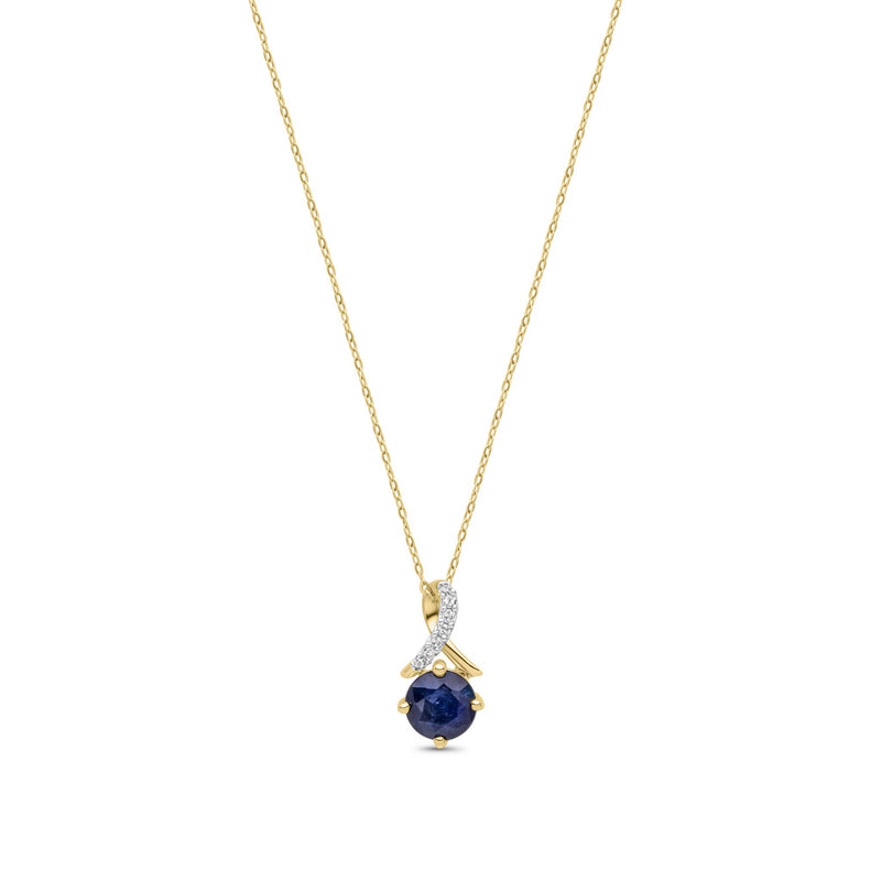9ct Yellow Gold Round Natural Sapphire & Diamond Twist Pendant — 5mm