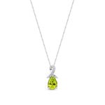 9ct White Gold Pear Natural Peridot & Diamond Twist Pendant — 7x5mm