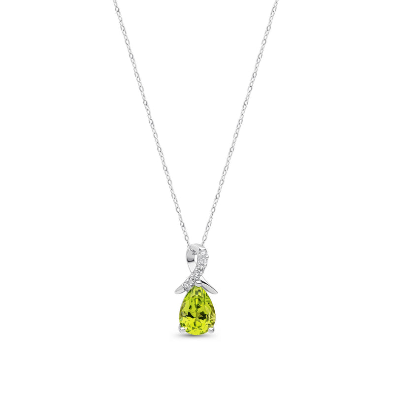 9ct White Gold Pear Natural Peridot & Diamond Twist Pendant — 7x5mm