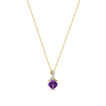 9ct Yellow Gold Cushion Natural Amethyst & Diamond Crossover Pendant — 5mm