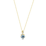 9ct Yellow Gold Cushion Natural Swiss Blue Topaz & Diamond Crossover Pendant — 5mm
