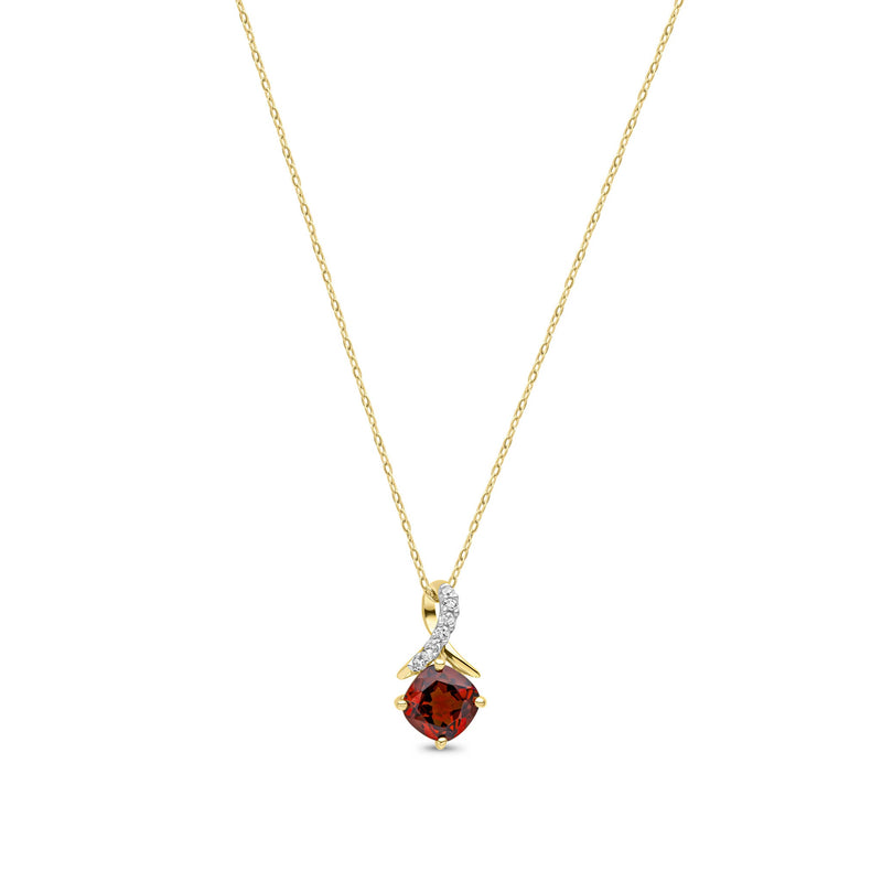 9ct Yellow Gold Cushion Natural Garnet & Diamond Crossover Pendant — 5mm