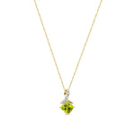 9ct Yellow Gold Cushion Natural Peridot & Diamond Crossover Pendant — 5mm