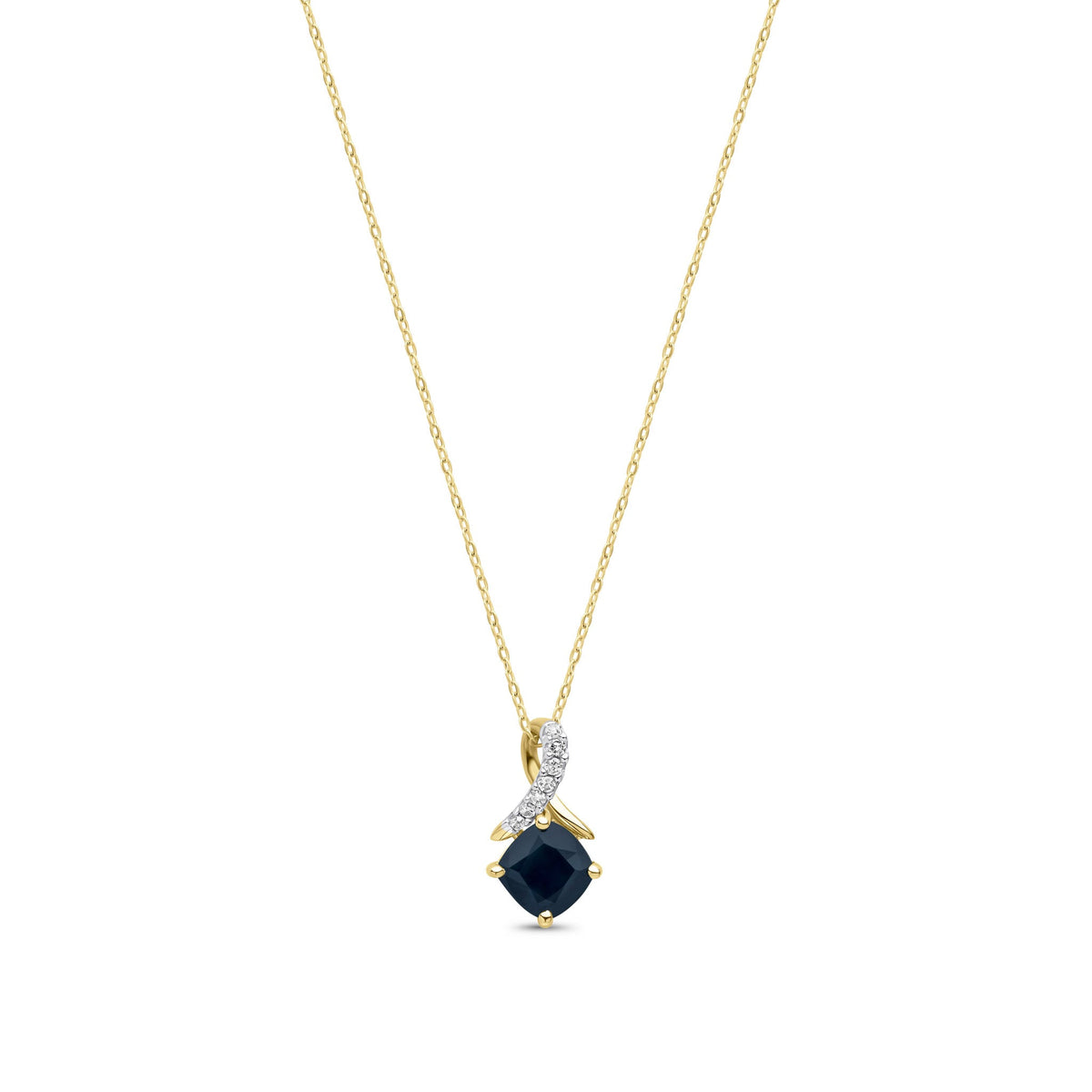 9ct Yellow Gold Cushion Natural Sapphire & Diamond Crossover Pendant — 5mm