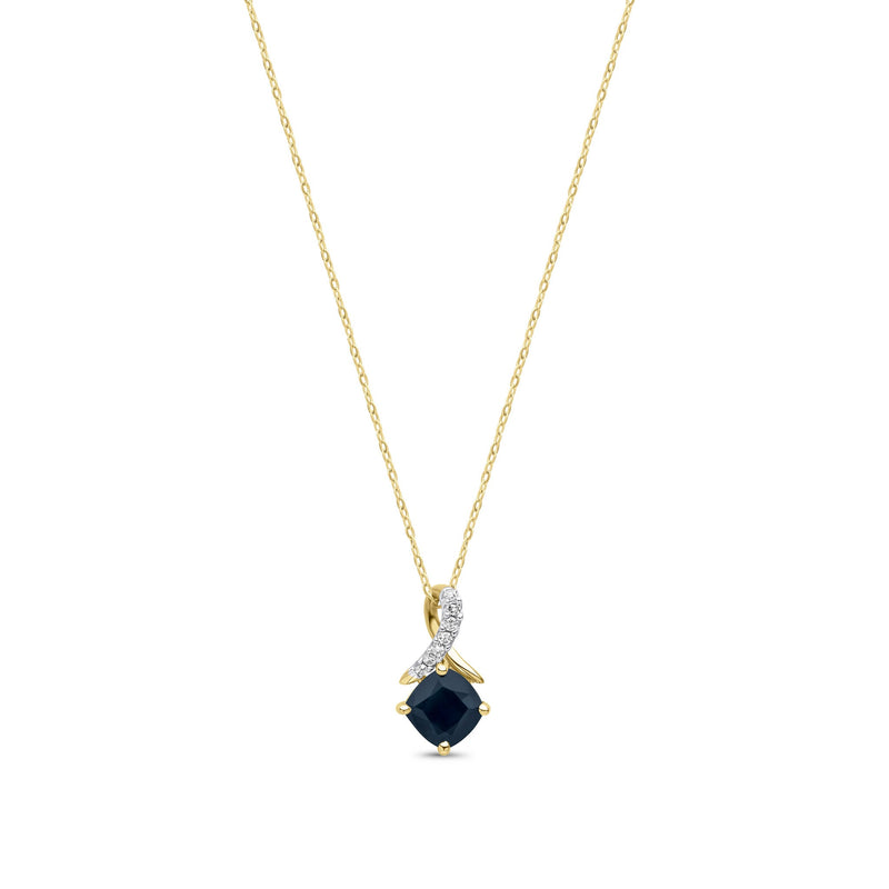9ct Yellow Gold Cushion Natural Sapphire & Diamond Crossover Pendant — 5mm