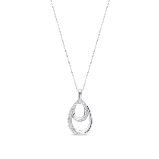 9ct White Gold Natural Round Diamond Double Teardrop Pendant