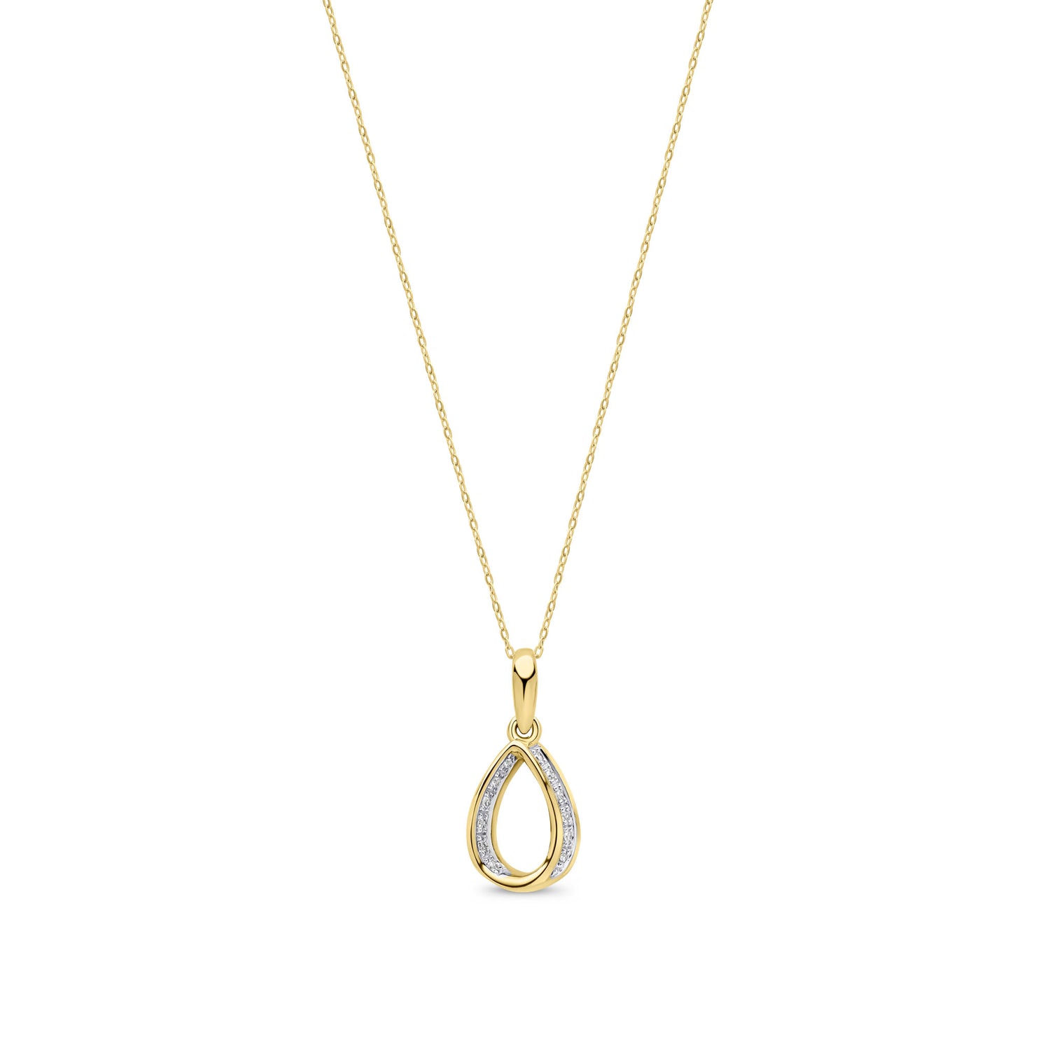 9ct Yellow Gold Natural Round Diamond Open Teardrop Pendant