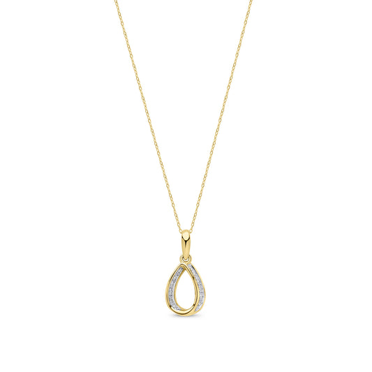 9ct Yellow Gold Natural Round Diamond Open Teardrop Pendant