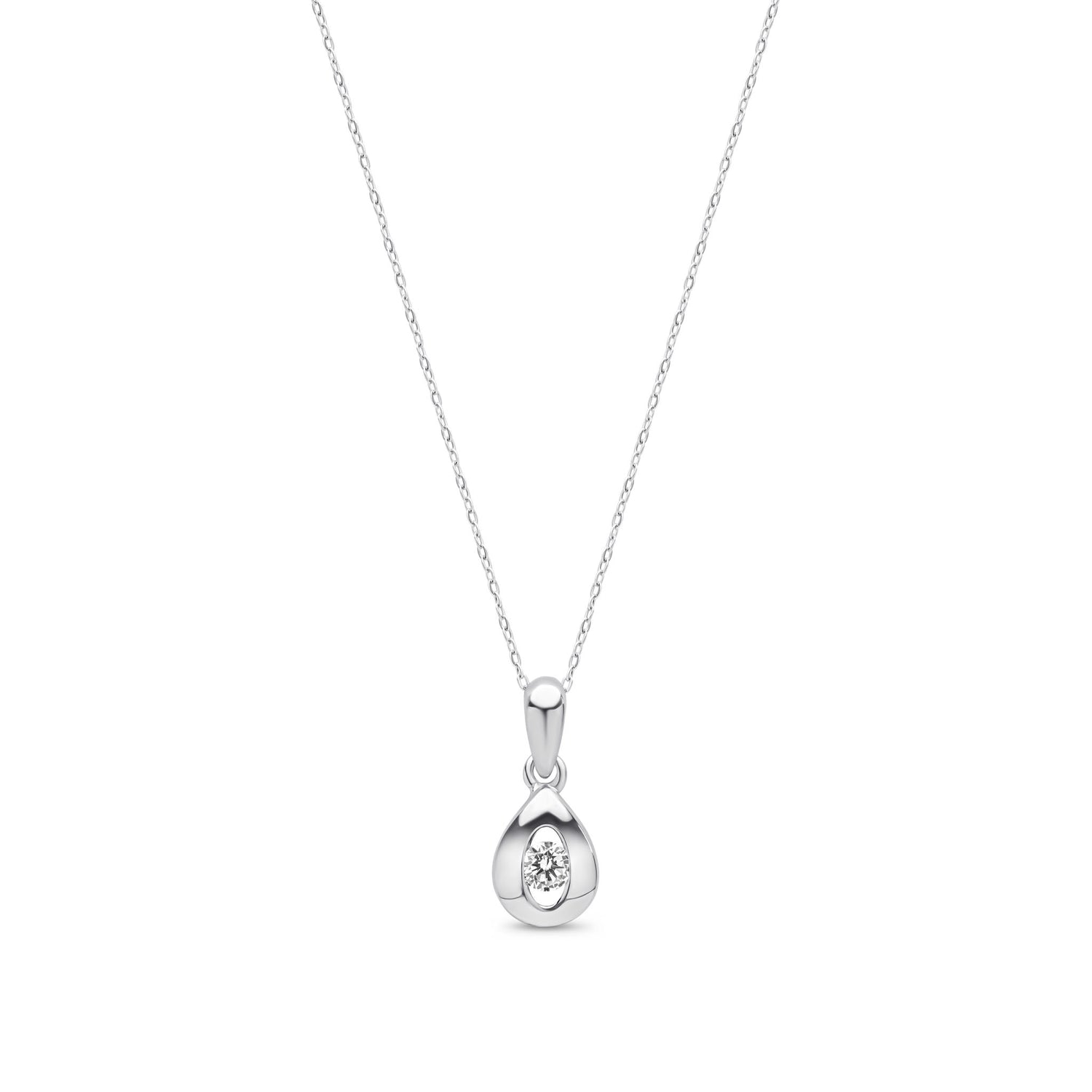 9ct White Gold Natural Round Diamond Teardrop Solitaire Pendant