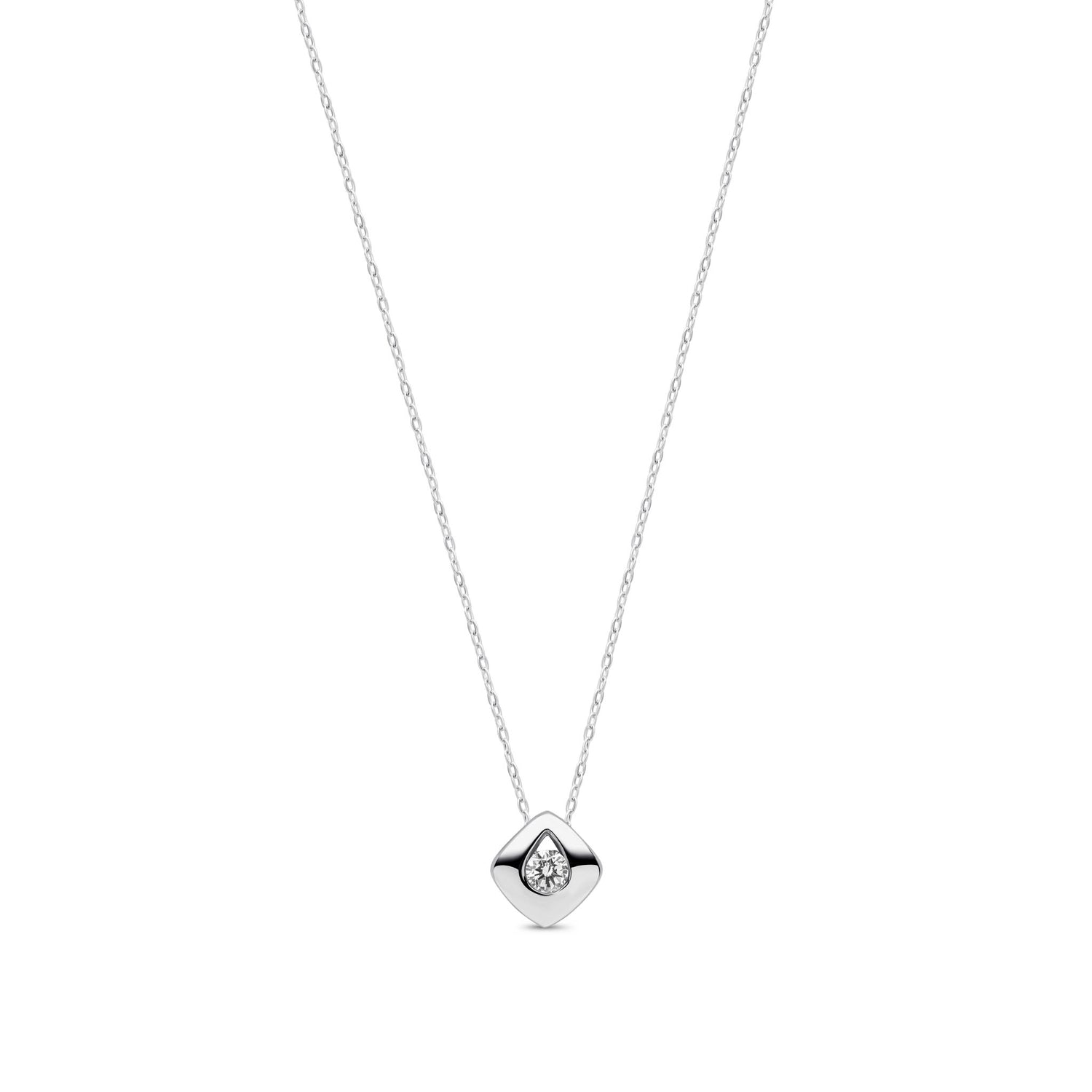 9ct White Gold Natural Round Diamond Cushion Solitaire Pendant