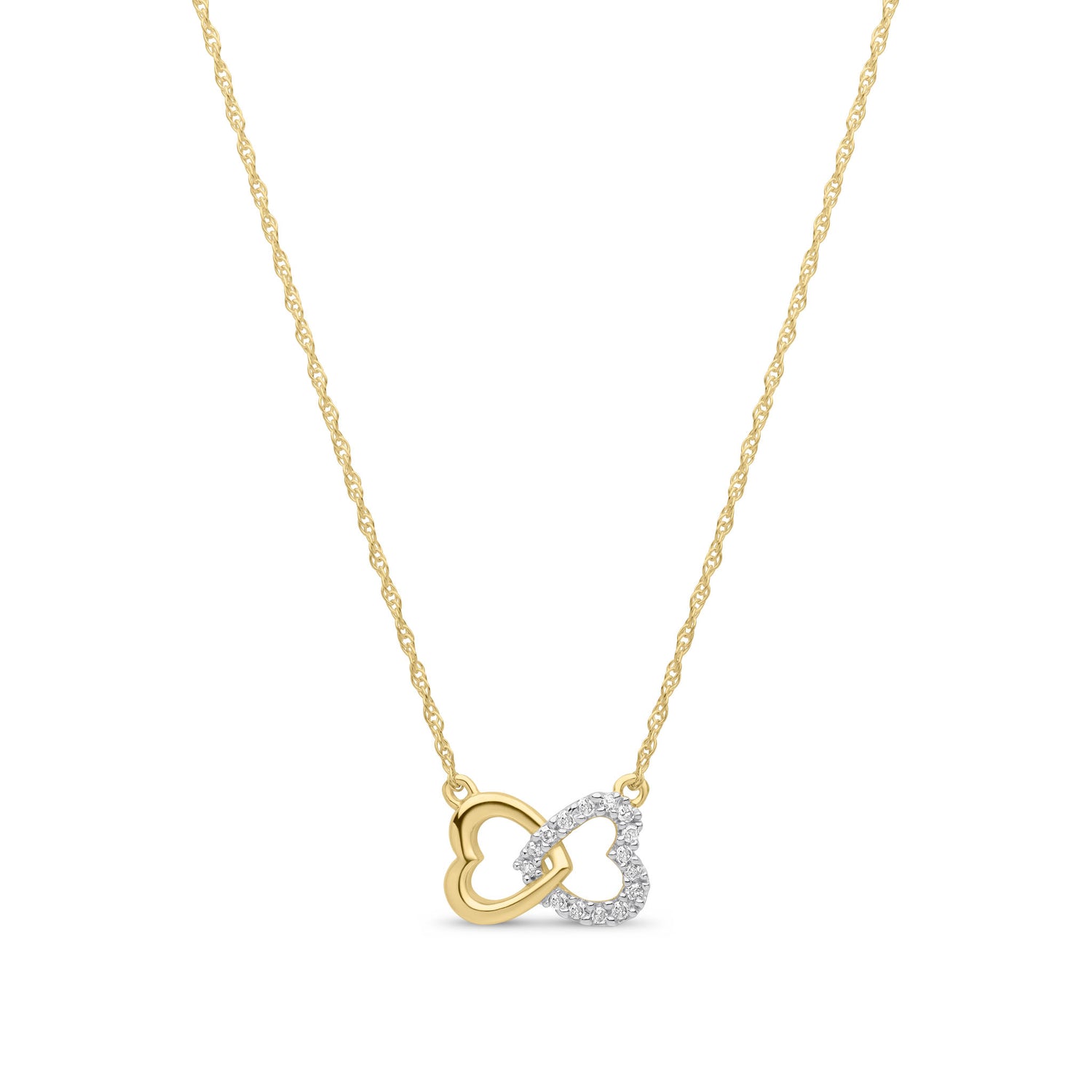 9ct Yellow Gold Natural Round Diamond Two Tone Heart Infinity Necklace