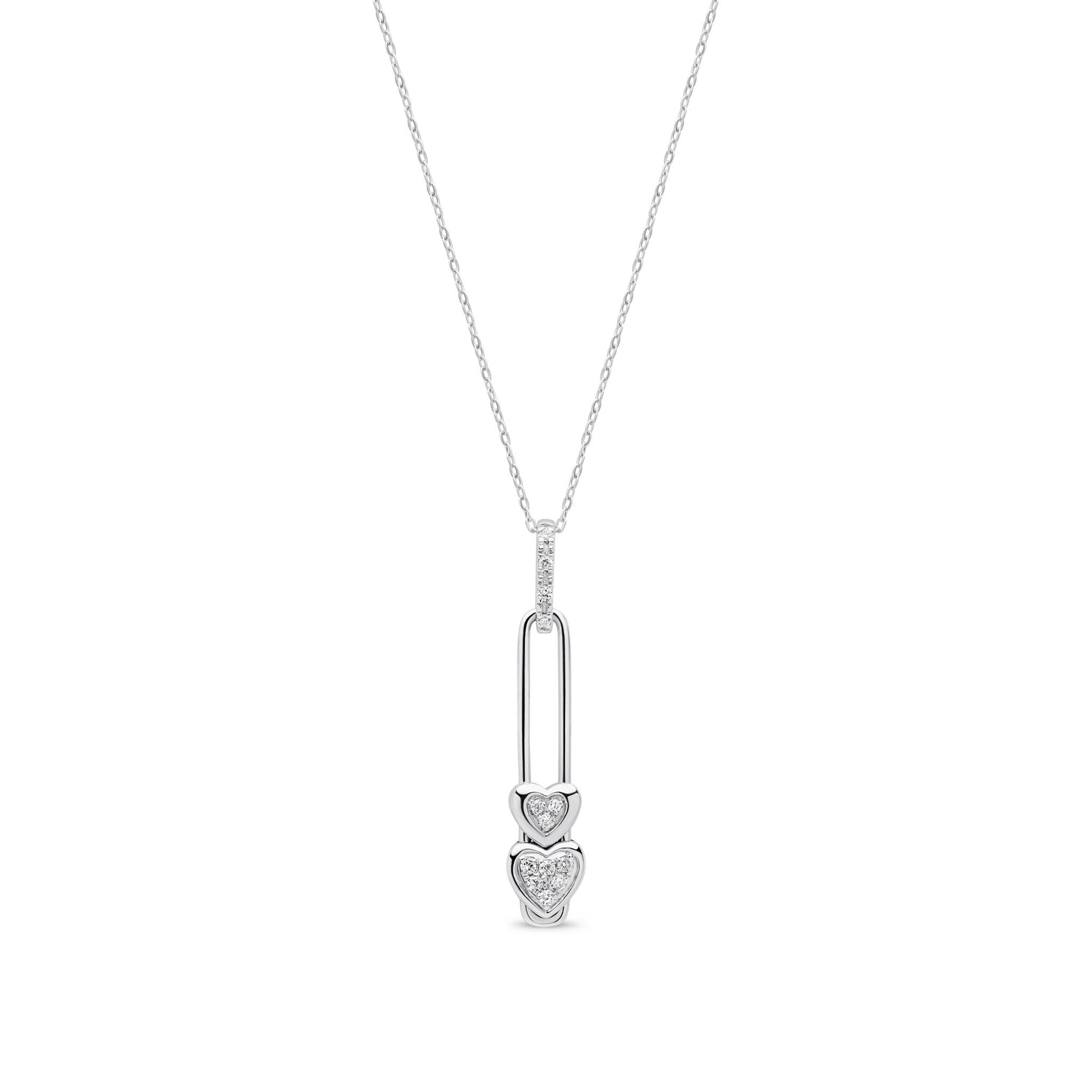9ct White Gold Natural Diamond Double Heart Pendant
