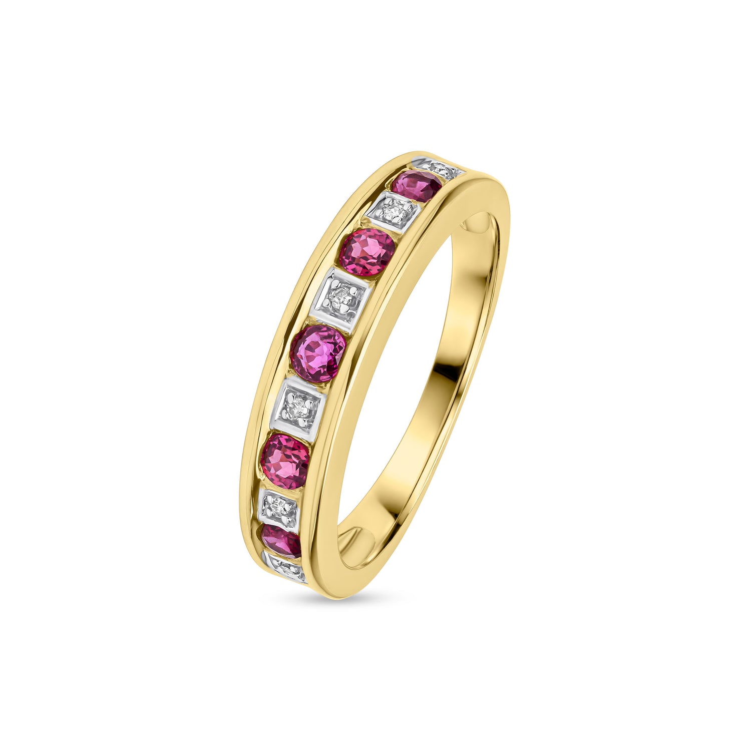 9ct Yellow Gold Natural Round Ruby and Diamond Channel Set Half Eternity Ring