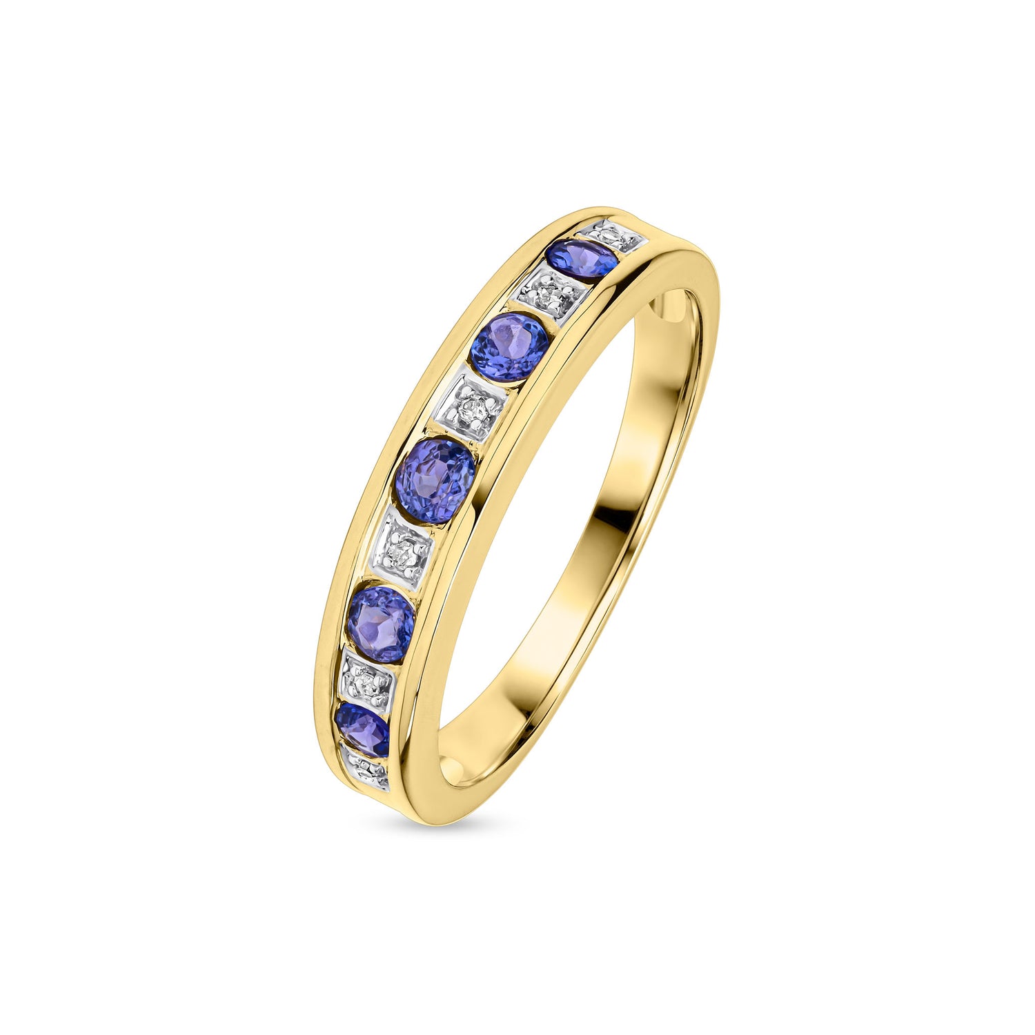 9ct Yellow Gold Natural Round Tanzanite and Diamond Channel Set Half Eternity Ring
