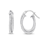 9ct White Gold Textured Oval Hoop Earrings — 17mm