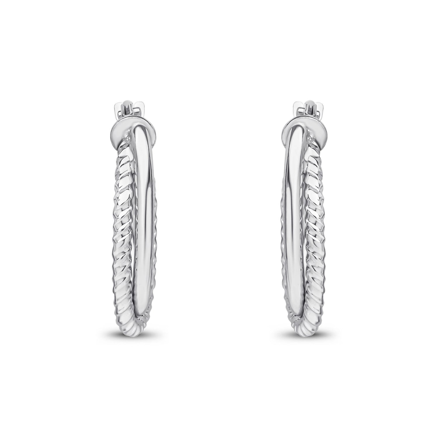 9ct White Gold Textured Oval Hoop Earrings — 17mm