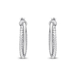 9ct White Gold Textured Oval Hoop Earrings — 17mm