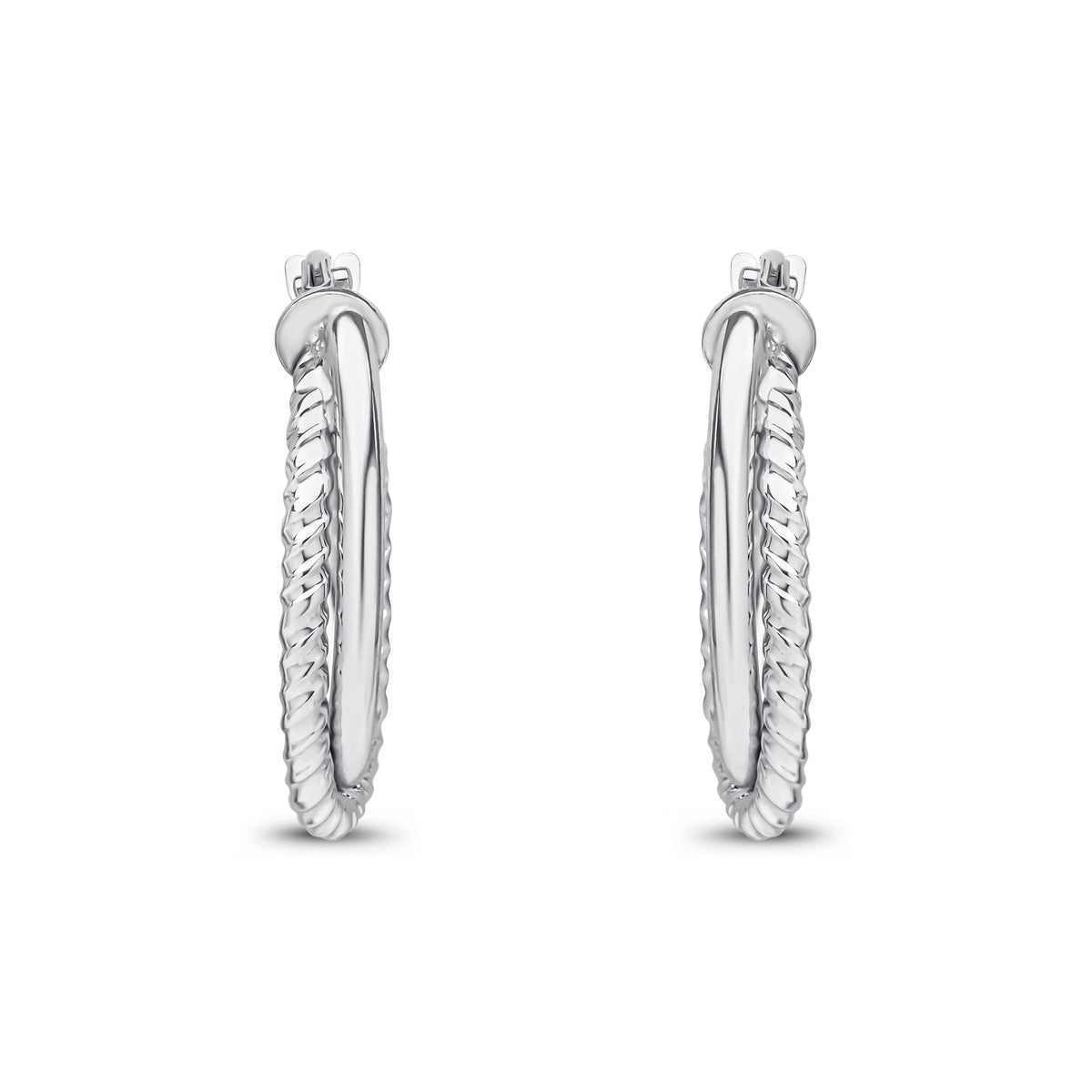 9ct White Gold Textured Oval Hoop Earrings — 17mm