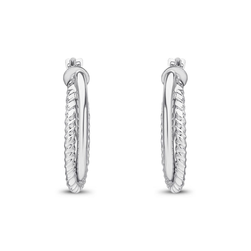 9ct White Gold Textured Oval Hoop Earrings — 17mm