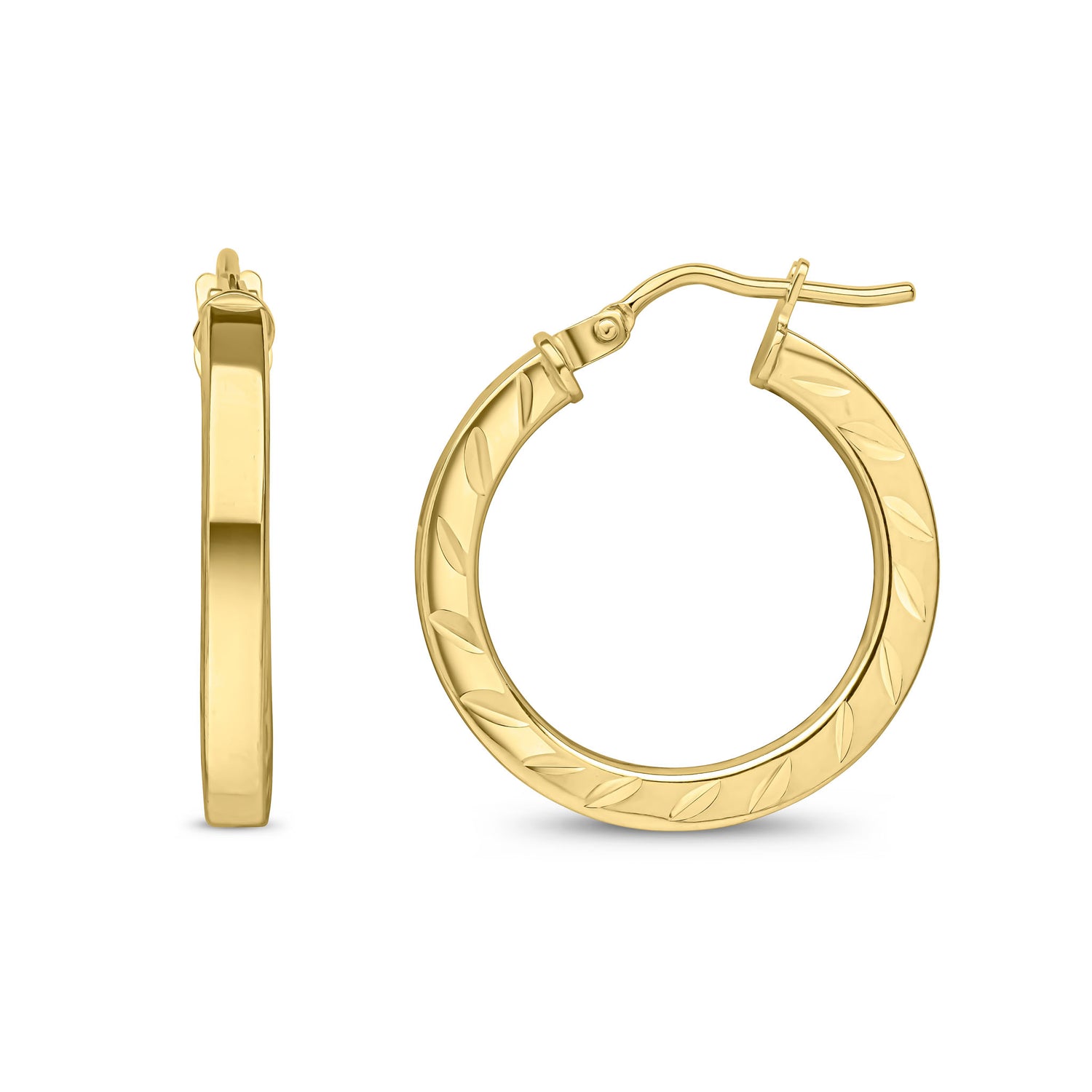 9ct Yellow Gold Textured Hoop Earrings — 15mm