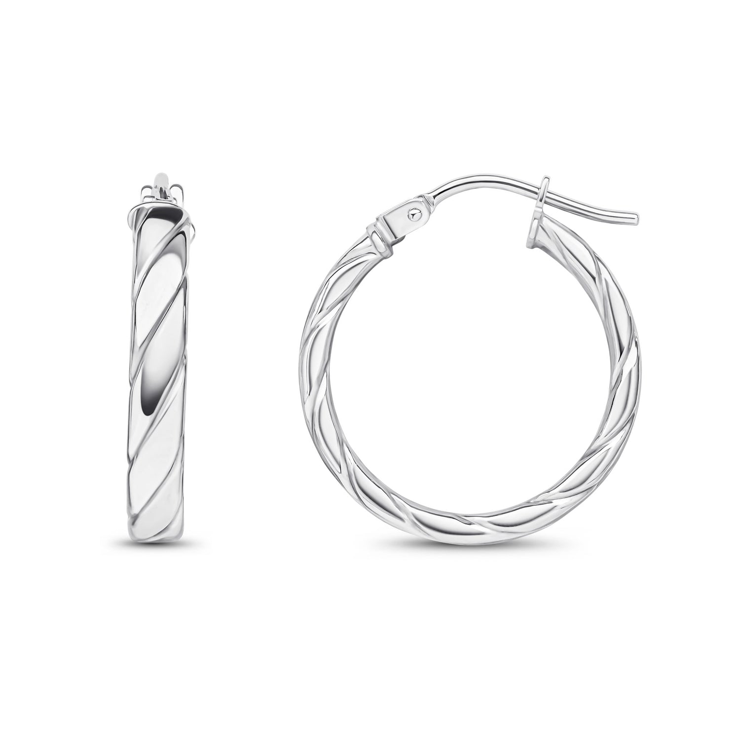 9ct White Gold Twisted Hoop Earrings — 15mm