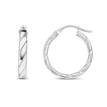 9ct White Gold Twisted Hoop Earrings — 15mm