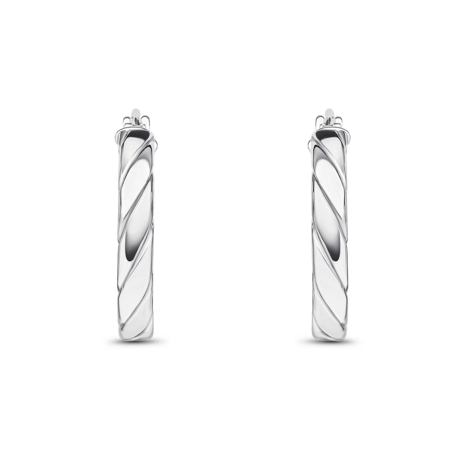 9ct White Gold Twisted Hoop Earrings — 15mm