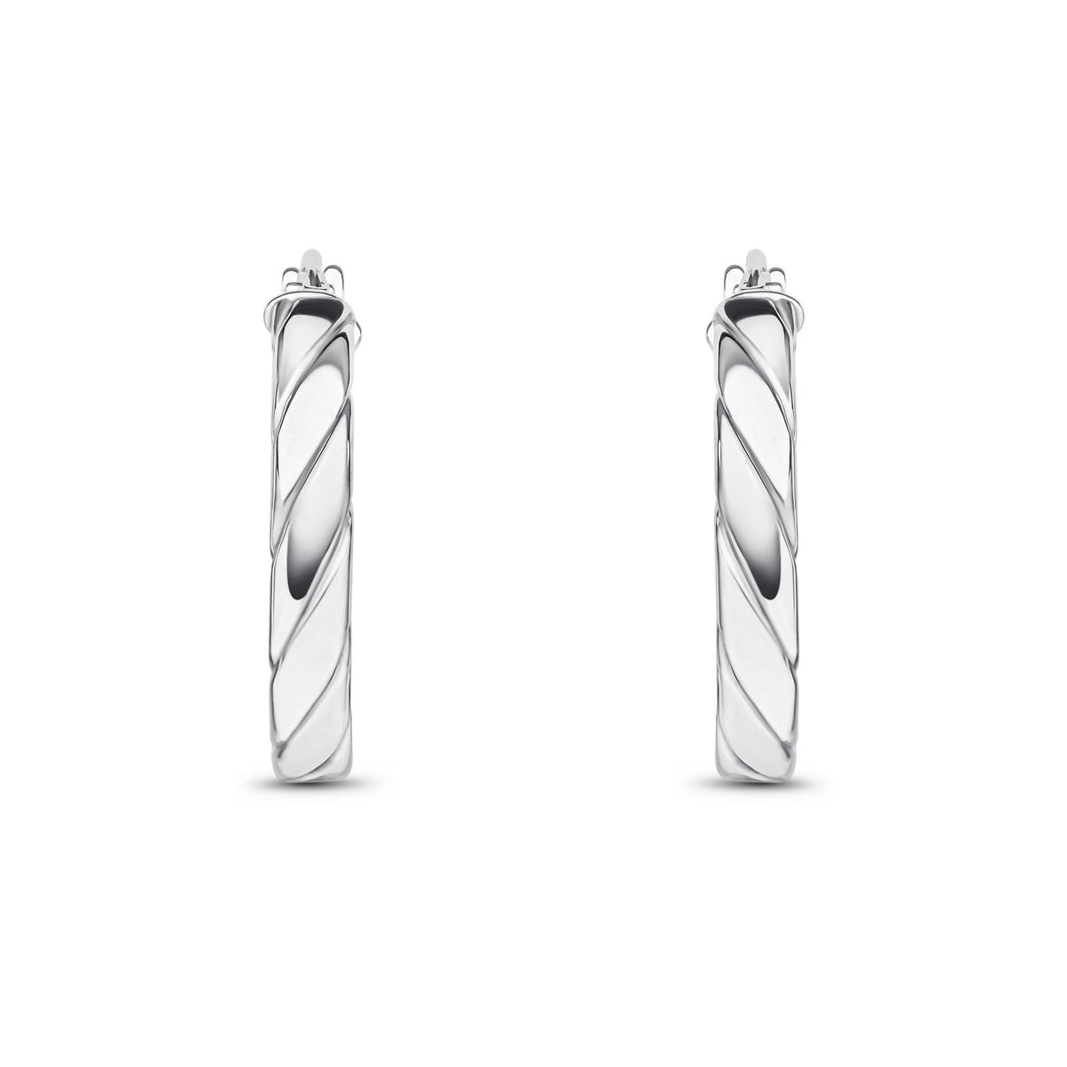 9ct White Gold Twisted Hoop Earrings — 15mm