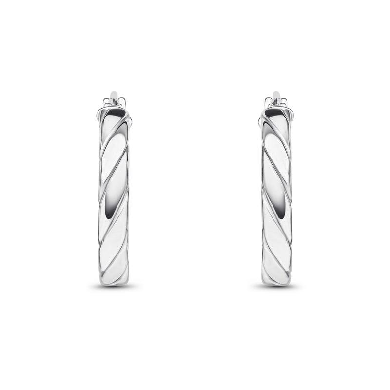 9ct White Gold Twisted Hoop Earrings — 15mm