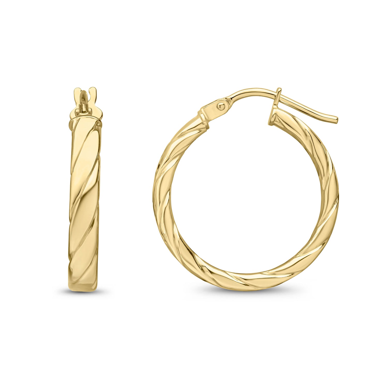 9ct Yellow Gold Twisted Hoop Earrings — 15mm