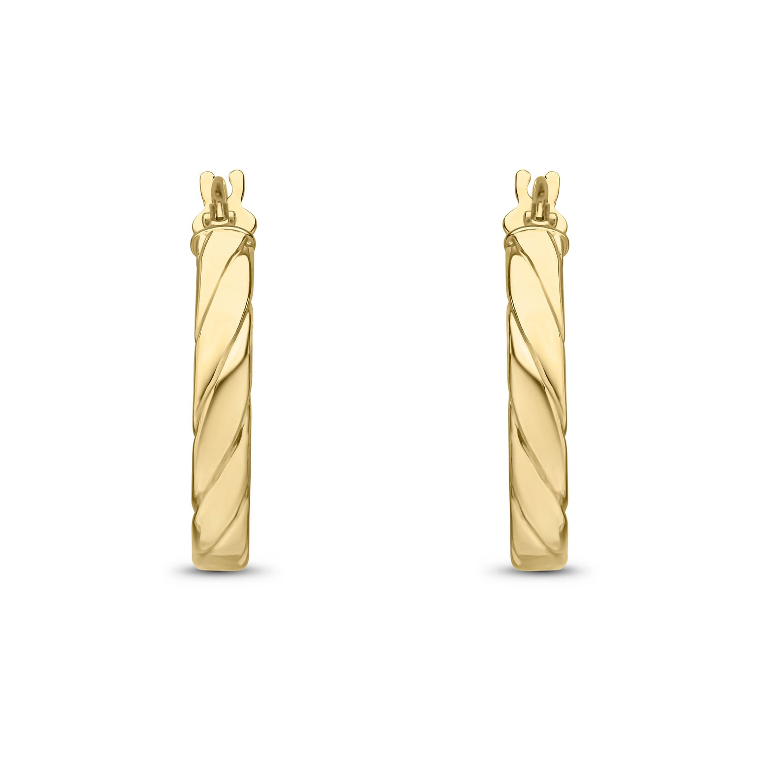 9ct Yellow Gold Twisted Hoop Earrings — 15mm