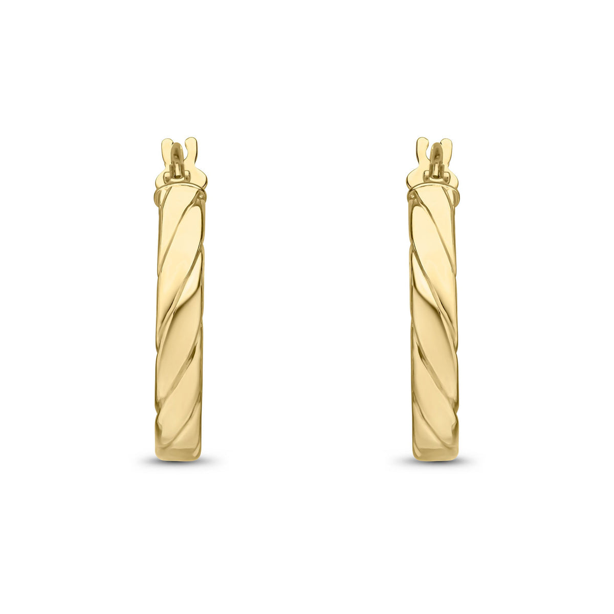 9ct Yellow Gold Twisted Hoop Earrings — 15mm